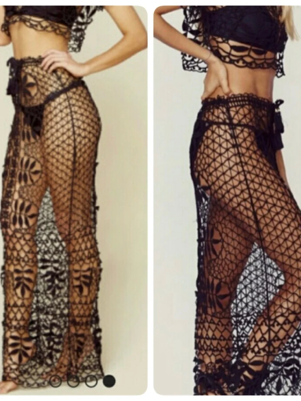 For Love & Lemons Black Crochet Knit Maxi Skirt M - Picture 2 of 5